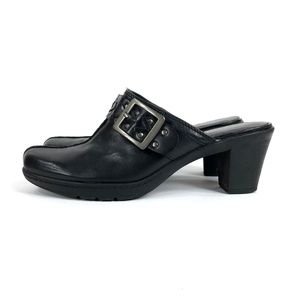 Clark's Bendables Black Leather Mules
